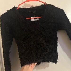 NWT- Black Fuzzy Cropped Sweater